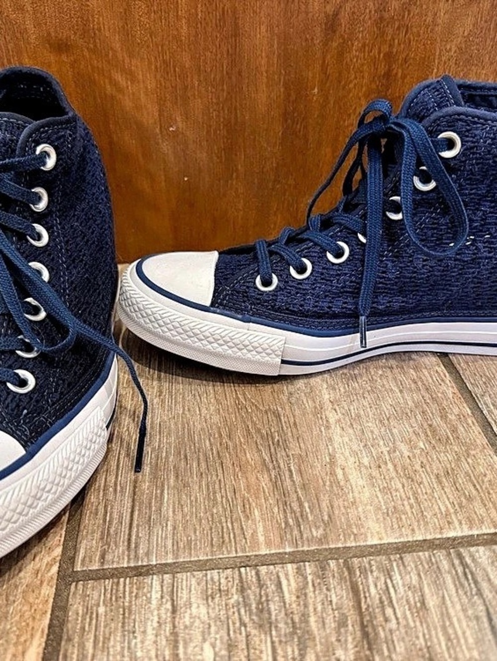Converse Chuck Taylor All Star Lux Navy Crochet Hidden Wedge High Top Sneakers 8